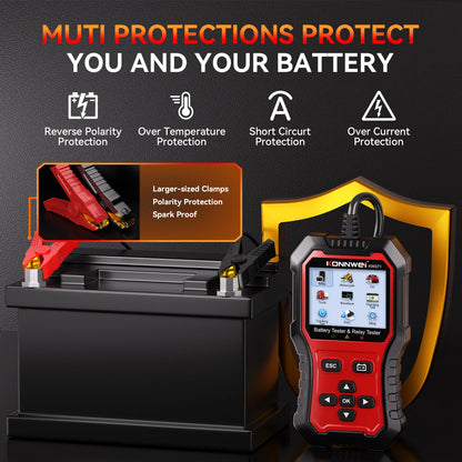 Tester Batteria Auto 2in1 KONNWEI KW371 2026 e Tester Relè a 4 Pin 5 Pin 6V 12V 24V con Stampa Dati Guasto, Test Avvio e Strumento di Scansione Ricarica