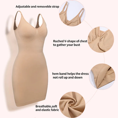 Sexy Full Slip Shapewear Abito da donna Scollo a V Aderente Biancheria intima Compressione liscia Shaper del corpo Dimagrante Vita Addome Pancia Corsetto