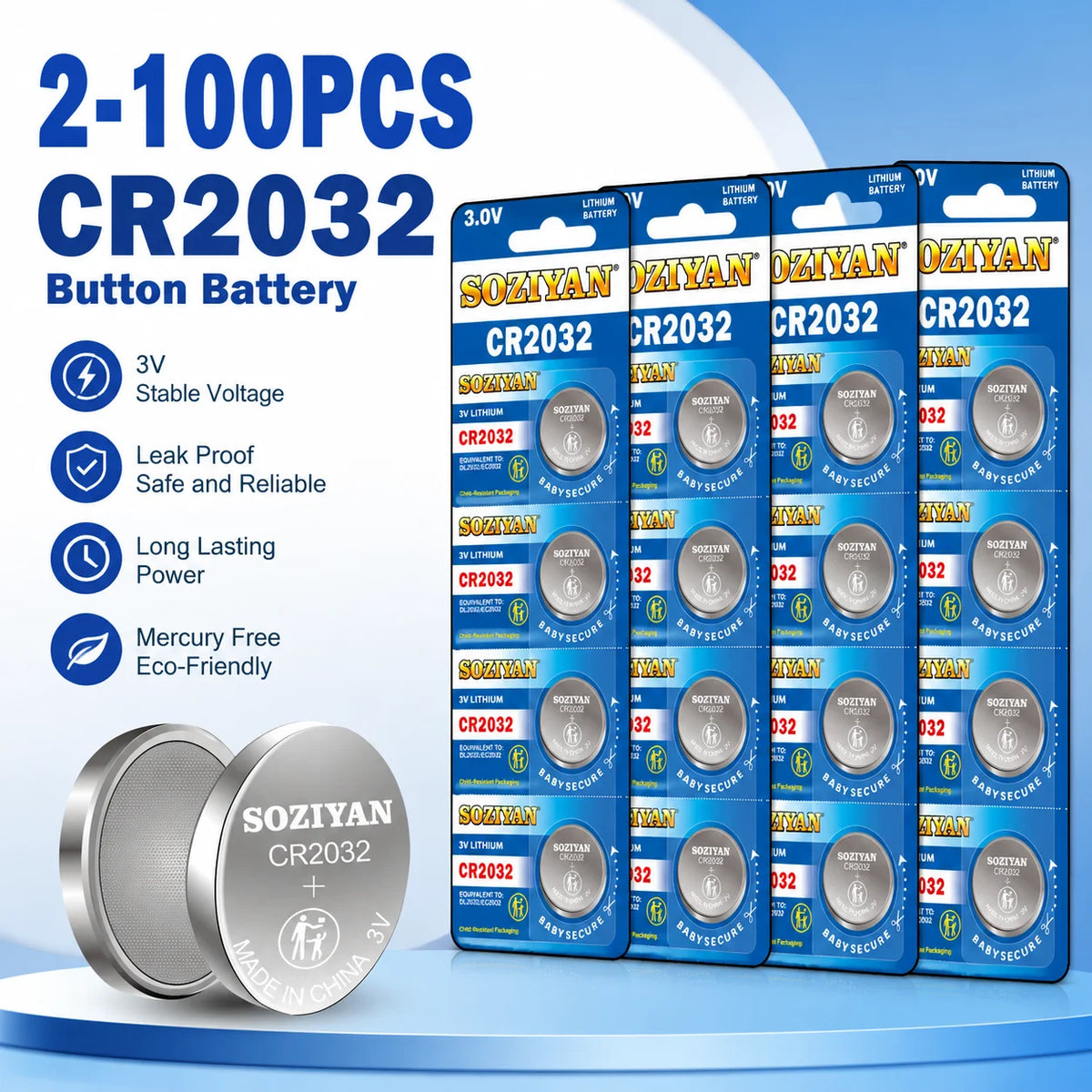 5-60 pezzi, batteria a bottone CR2032, batteria al litio 3V per orologi, giocattoli, calcolatrici, telecomandi per auto, batteria a forma di moneta.