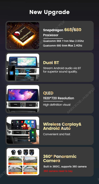 Mekede 10.25/12.3 pollici QLED Android 14 Snapdragon 128GB ROM CarPlay Wireless Auto Multimedia per BMW Serie 5 E60 E61 E62 E63 E64 Sistema CCC CIC Navigazione GPS Doppio BT 4G WiFi DSP