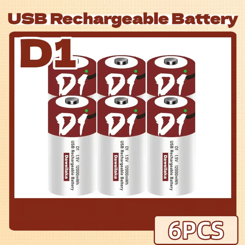 Batteria agli ioni di litio da 1,5 V formato D, 12000 mWh, ricaricabile tramite USB per torce, scaldabagni, giocattoli, include cavo di ricarica gratuito
