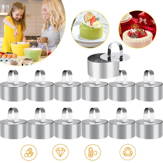 Set di 12 anelli per mousse da cucina, stampi circolari in acciaio inossidabile antiaderenti per torte, crumpets, uova, pasticceria, mousse e dessert