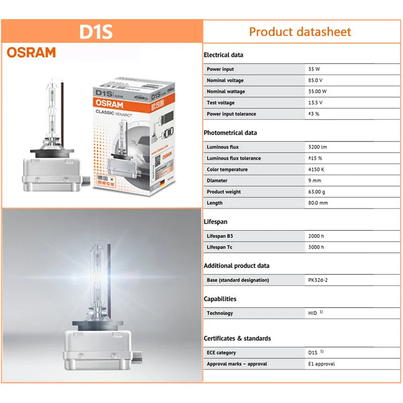 OSRAM Xenon HID CLASSIC D1S D2S D3S D4S lampade Standard 66140 66240 66340 66440 CLC Original Car Head Light 4200K Warm White Pair