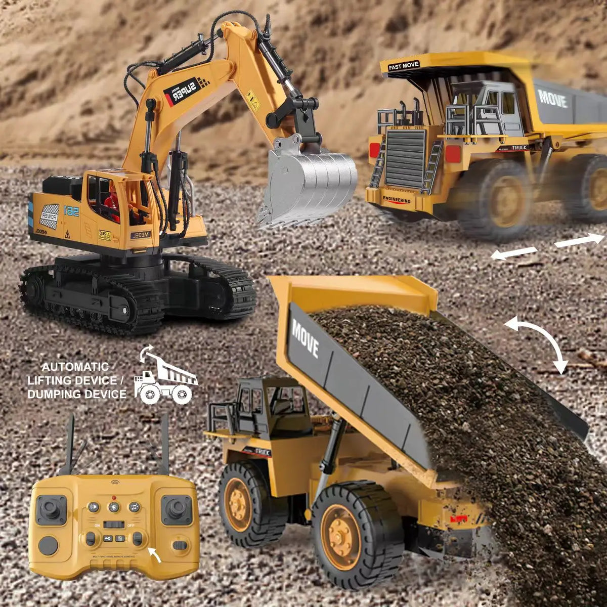 ZWN 1/16 1/20 Escavatore telecomandato Autocarro con cassone ribaltabile Modello RC Auto giocattolo Simulazione professionale in lega Veicolo da costruzione per bambini