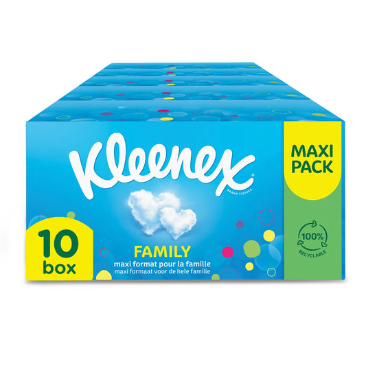 Kleenex Family Box, Fazzoletti di Carta, 128 Veline, Kleenex Fazzoletti in Scatola con Carta Certificata FSC, 10 Scatole