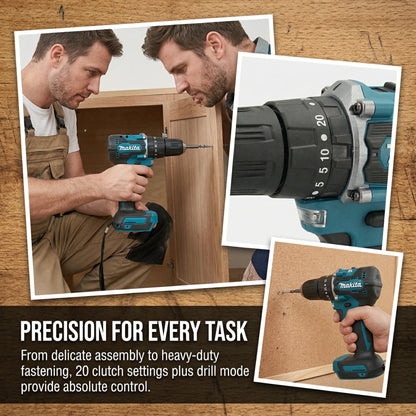 Trapano Avvitatore a Batteria Makita Originale DDF487 18V Brushless, 2 Velocità, Mandrino Autoserrante da 10mm per Fai-da-Te e Ristrutturazioni