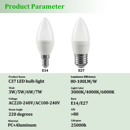 5-12pcs E14 E27 Lampadina Led 220V 110V 3W 5W 6W 7W Illuminazione Calda 3000K 6000K Lampada a Candela Led Lampadario Luce per la Decorazione Domestica