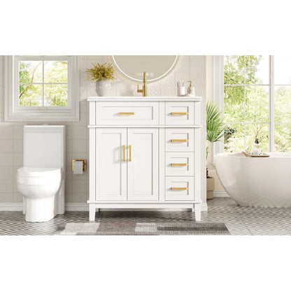 Mobile bagno moderno 76x86x46,5 cm con lavabo in ceramica integrato, mobiletto a cassetti autoportante con ampio spazio contenitivo, dotato di chiusura ammortizzata silenziosa e protezione dal troppo pieno del lavabo, elegant