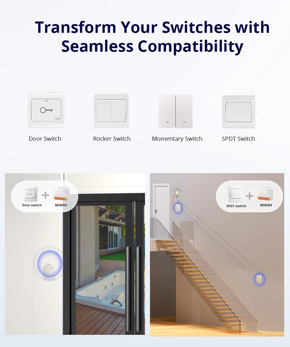 Sonoff MINI R4 Sonoff R5 Sonoff 4CH Pro R3 4CH R3 S-mate WiFi Smart Switch Switchman M5 Sonoff NINIR4 tramite EWeLink Google