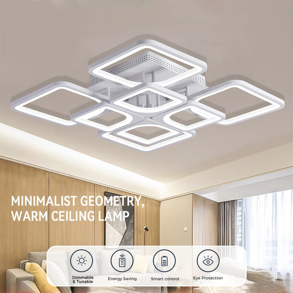 Lampadario LED IRALAN dal Design Quadrato per Camera da Letto e Soggiorno, Lampada da Soffitto Moderna per la Casa, Illuminazione a Soffitto in Bianco e Nero