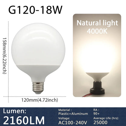 Confezione da 2 lampadine LED a globo con base E27 G80 G95 G125 10W 12W 18W 40 Watt Lampadine LED Edison equivalenti, bianco caldo 3000K 6000K Latte