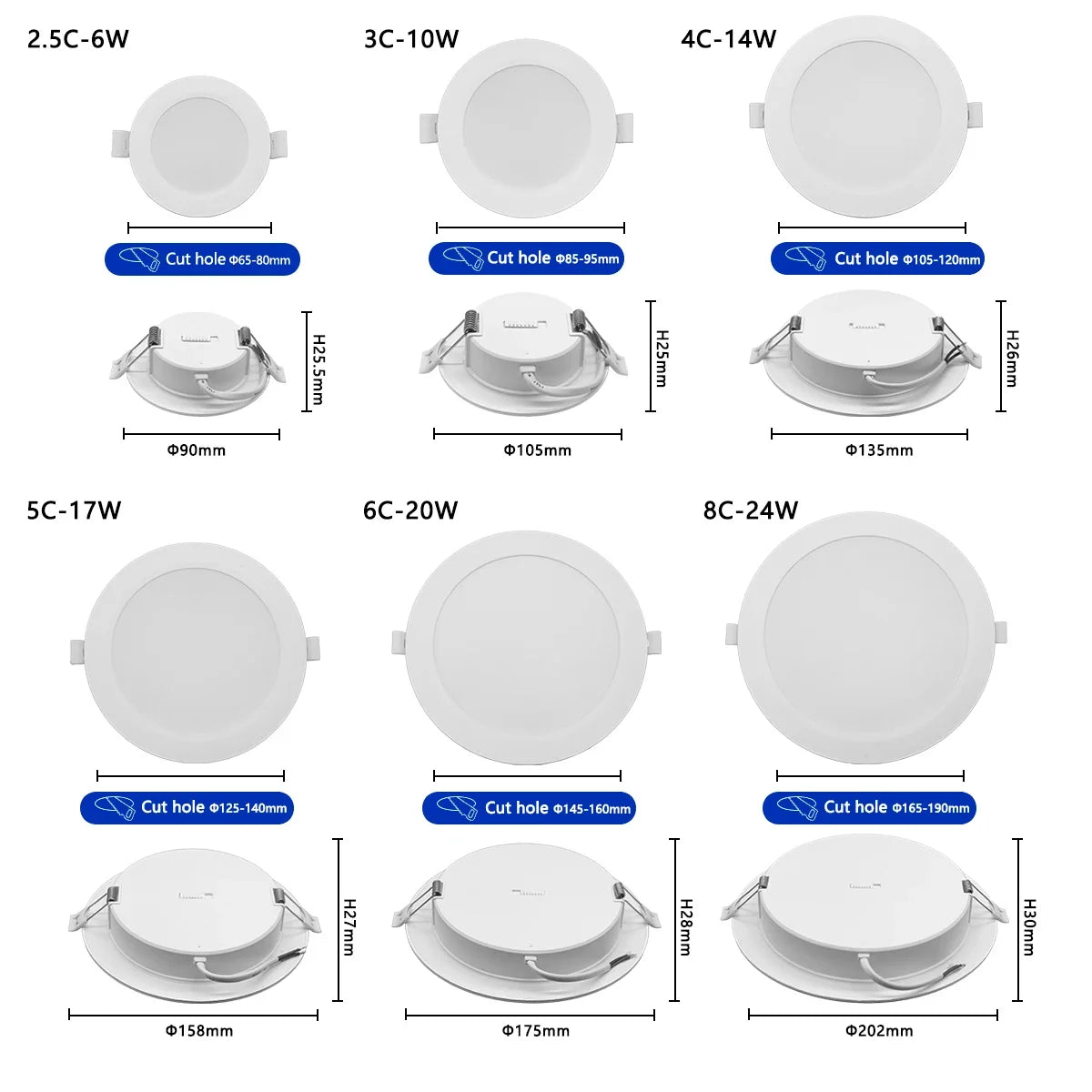 Confezione da 1-10 Faretti LED 3 CCT con Cambio Colore 3000K 4000K 6500K AC 110V 220V, Luce da Soffitto 6W 10W 14W 17W 20W 24W per Casa e Ingresso