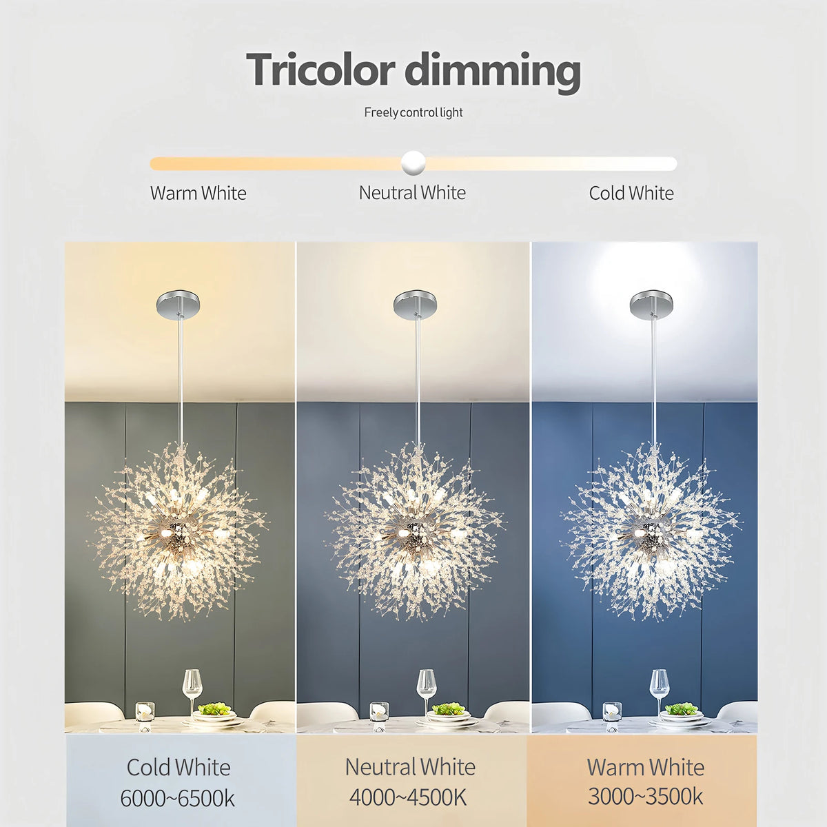 Lampadario di Lusso IRALAN a Soffitto, Lampada a Sospensione in Cristallo a Forma di Soffione, Luce a 3 Colori, Lampade a LED per Tavolo da Pranzo e Soggiorno