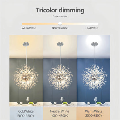 Lampadario di Lusso IRALAN a Soffitto, Lampada a Sospensione in Cristallo a Forma di Soffione, Luce a 3 Colori, Lampade a LED per Tavolo da Pranzo e Soggiorno