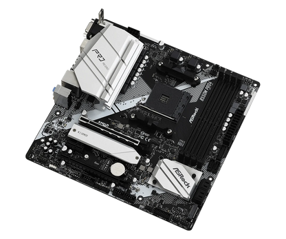Scheda madre ASRock B550M Pro4, socket AM4, compatibile con processori AMD B550, supporta Ryzen 5 5600, 4500, 3200G, 3600, 5700X, memoria DDR4 fino a 128 GB, SSD NVMe, formato Micro ATX.