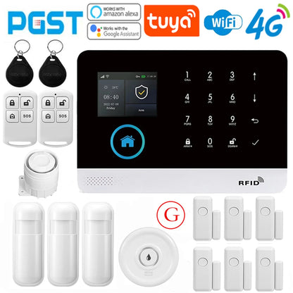 Sistema di allarme domestico PGST, 4G, WIFI, GSM, allarme di sicurezza, antifurto con sensore di movimento per porte, controllo tramite l'app Tuya Smart, compatibile con