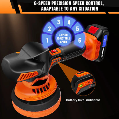 Lucidatrice per auto senza fili, macchina per lucidare con 2800-5500 giri/min, portatile 6", include 2 batterie, attivazione con un solo clic, indicatore del livello della batteria, indicatore delle marce.