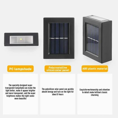 Faretti solari su e giù per esterni, lampada da parete stradale a energia solare lampada solare impermeabile da giardino decorativa