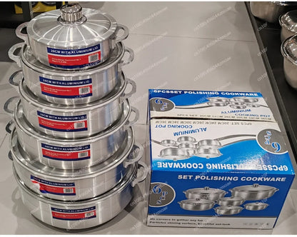 Set di 6 pentole in alluminio rinforzato, utensili da cucina di alta qualità con coperchi, pentole antiaderenti per zuppe e salse, ideali per la cucina di casa.