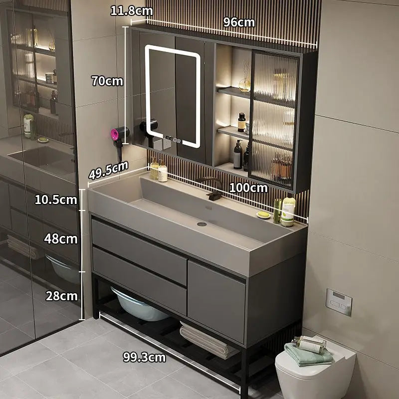 Combinazione di mobile lavabo e specchio da bagno in nano-roccia di lusso leggero