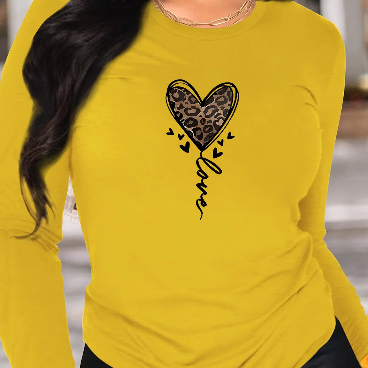 Abbigliamento primaverile e autunnale da donna in cotone 100 T-shirt stampata con cuore colorato Manica lunga Girocollo Top casual