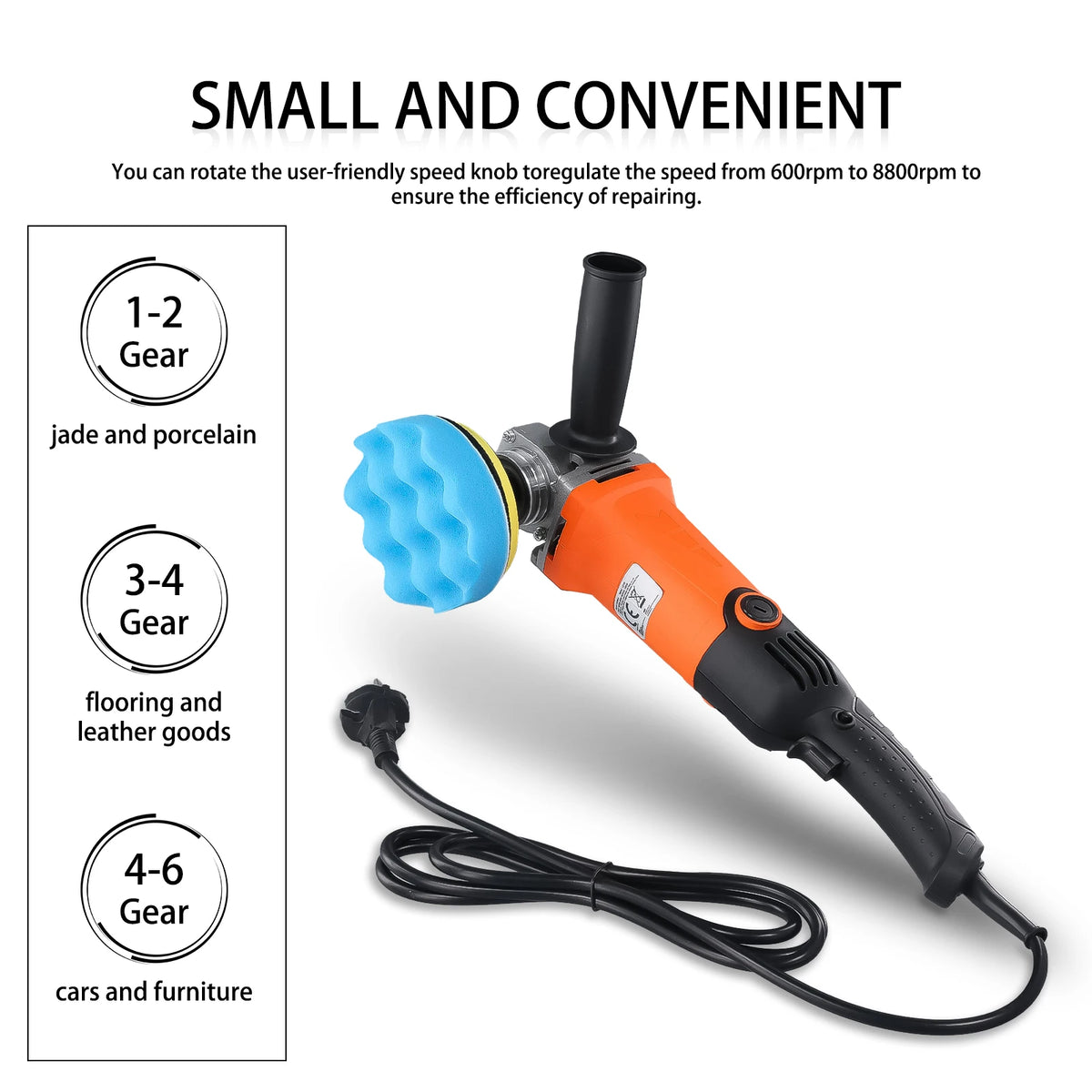 Podofo Lucidatrice Rotativa per Auto 8800RPM 1200W con Velocità Variabile, 6 Livelli di Regolazione della Velocità, Manico Rimovibile, Interruttore di Sicurezza con Blocco per Lucidatura e Ceratura di Auto, Barche, Mobili,