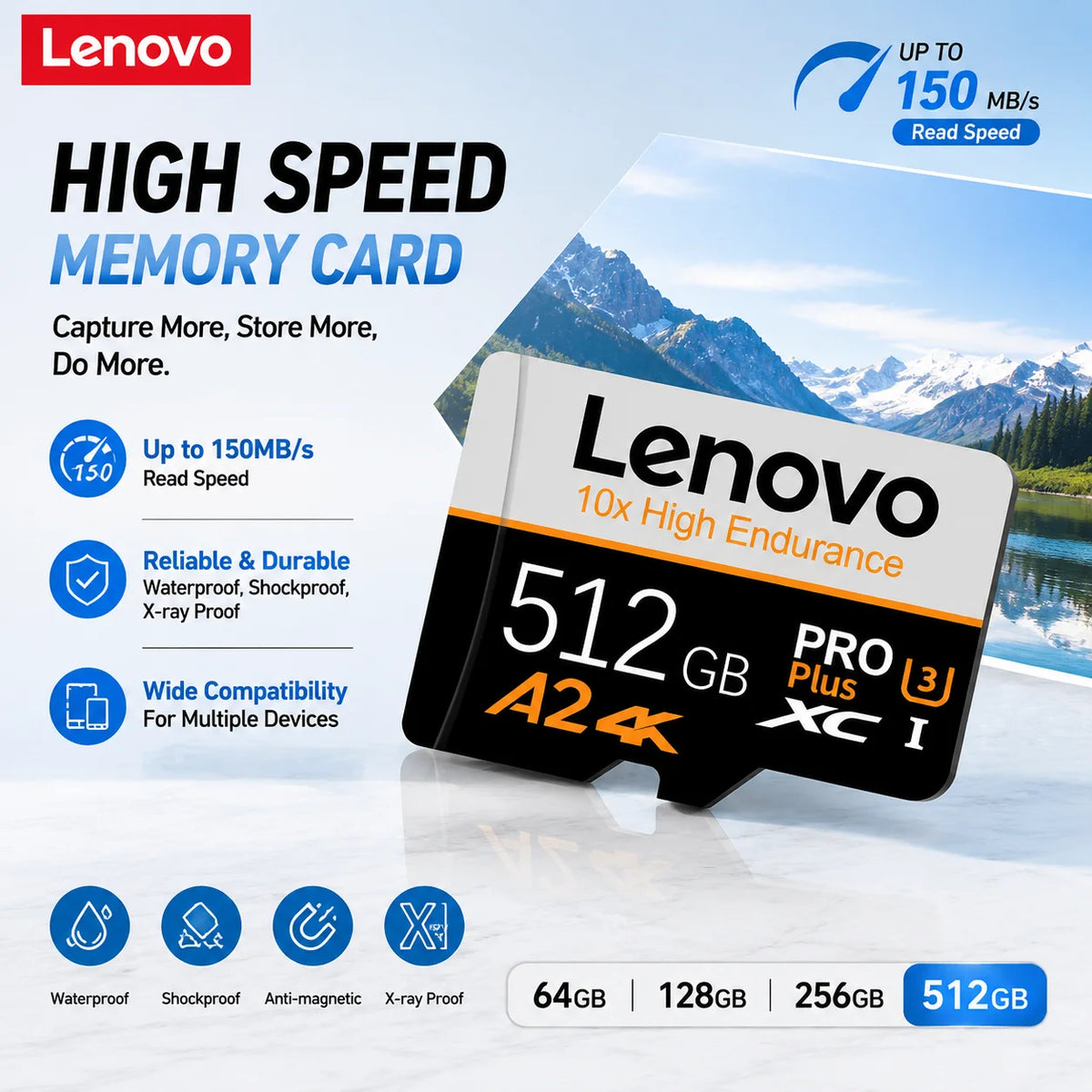 Scheda micro SD Lenovo ad alta velocità 1tb 512gb 256gb 128gb A2 U3 V30 Classe 10 TF, scheda di memoria 4K ad alta velocità per drone, fotocamera e telefono.