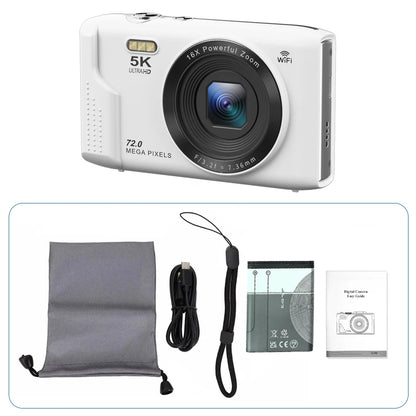 Ourlife Fotocamera digitale compatta 5K 72MP Schermo LCD da 2,8 '' Zoom digitale 16X Fotografia vintage Videoregistratore Vlog YouTube