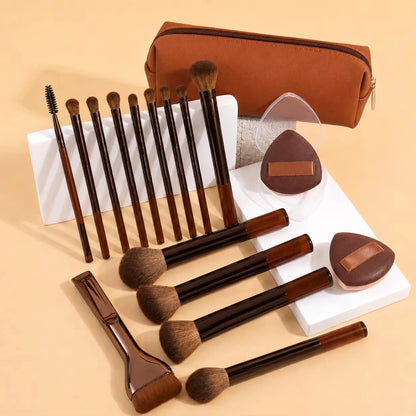 Set di Pennelli, Include 14 Pennelli per il Trucco + 1 Borsa per il Trucco + 2 Spugne per il Trucco, Contiene Pennello per Fondotinta, Pennello per Blush