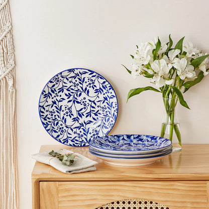 vancasso Selene Piatti da Dessert in Porcellana, Diametro 21 cm, Adatti per Microonde e Lavastoviglie, Design Vintage in Blu/Bianco, Set di 4