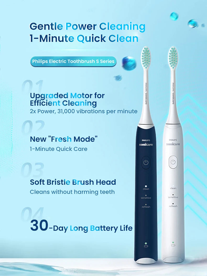 Nuovo Spazzolino Elettrico Philips Sonicare S2 HX2418, 31000 VPM, Ricaricabile con Modalità Fresh, Setole Morbide, 30 Giorni di Autonomia