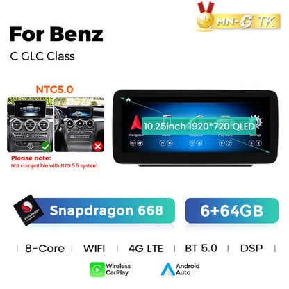 MEKEDE 10.25/12.3” QLED Snapdragon 4G Wireless CarPlay Auto per Mercedes Benz Classe C W205 S205 2014-2018 Lettore multimediale per auto
