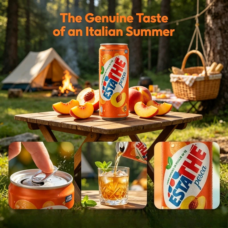 Estathe Pesca Tè Freddo alla Pesca 330ml Lattina Autentico Infuso di Tè Italiano Senza Glutine Bevanda Estiva Rinfrescante per Feste Attività all'Aperto Uso Quotidiano