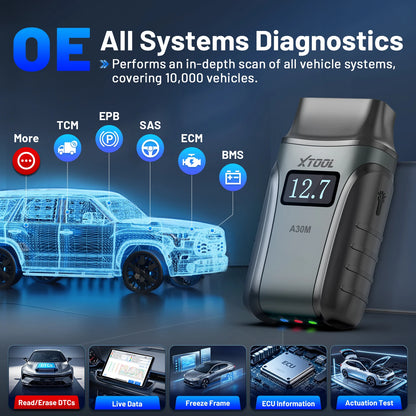 XTOOL A30M OBD2 Scanner Strumenti diagnostici Bluetooth Scanner automobilistico Aggiornamento gratuito a vita Bidirezionale CAN FD FCA 26+ Reset