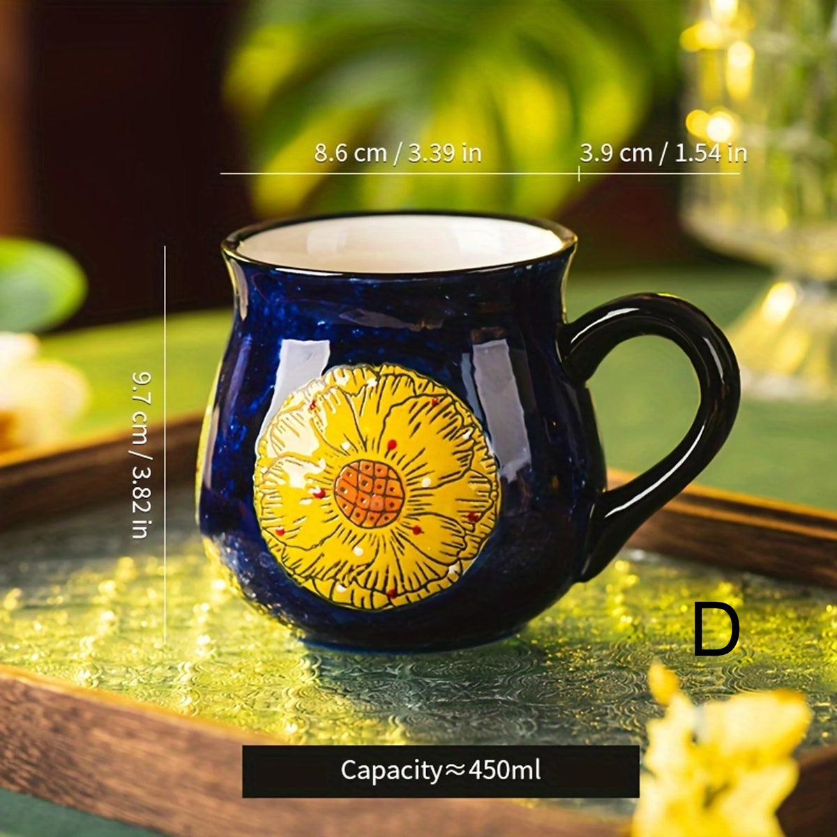 Tazza in Ceramica Stile Ceramica Polacca a Bocca Larga, Tazza con Motivo Floreale Dipinto a Mano, Tazza di Grande Capacità per Caffè, Tè e Latte