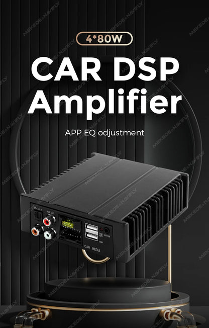 Amplificatore DSP per auto MEKEDE 4*80 W, compatibile con autoradio Android, regolazione EQ tramite app, plug-and-play, supporto fibra ottica/coassiale/AUX/RCA/USB