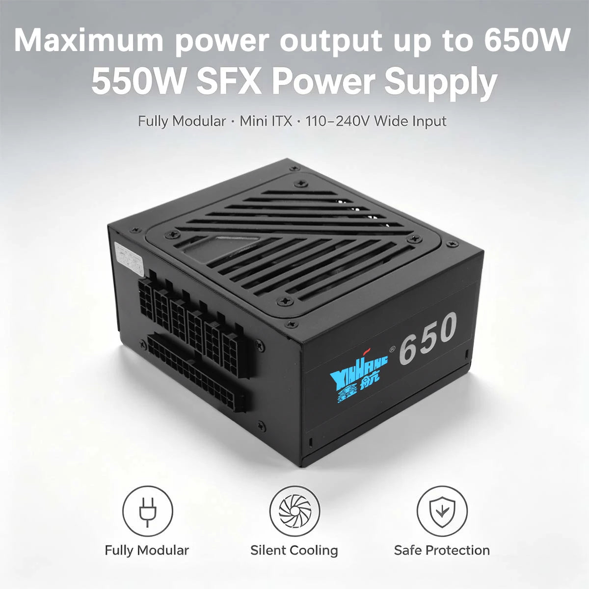 Alimentatore Max 650W SFX Mini ITX Completamente Modulare per Computer 110V~240V 8CM Controllo Intelligente della Temperatura Ventola Silenziosa