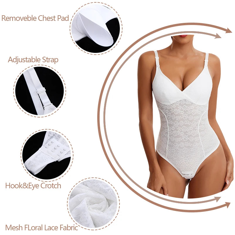 3 in 1 Perizoma in pizzo Body Donna Shapewear Nuovo Shaper completo del corpo Vita sottile Controllo della pancia Biancheria intima Pancia piatta Liscia Faja