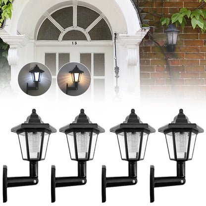 Lampada da parete solare da 2 pezzi Lampada da parete a LED per recinzione da giardino per esterni Lampada da parete a induzione per paesaggio esagonale impermeabile per recinzione da giardino