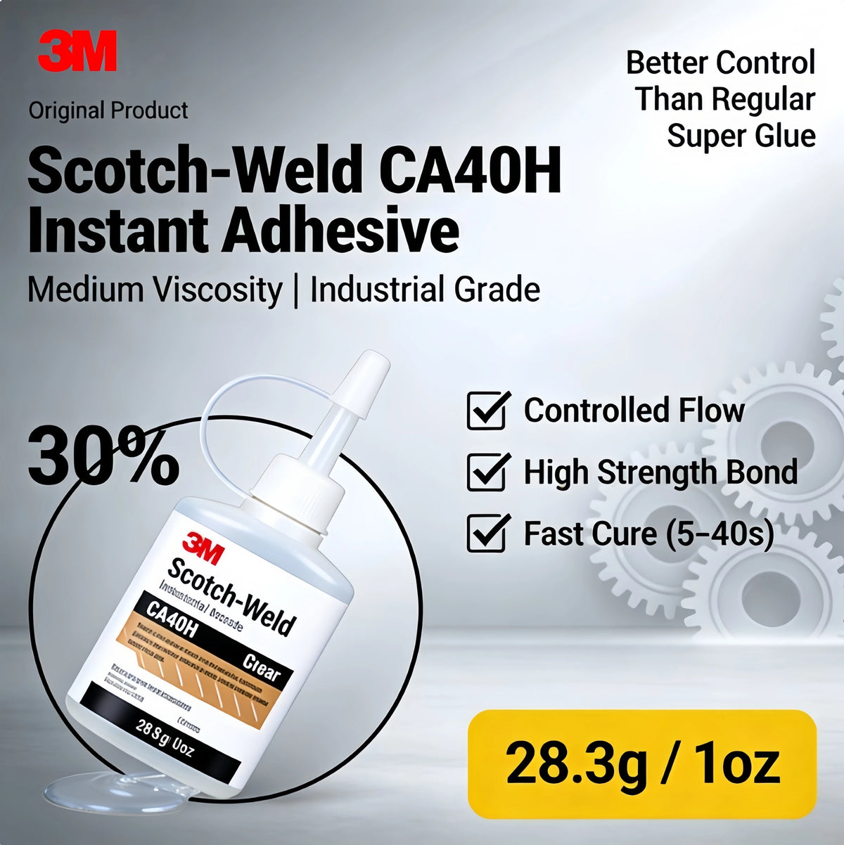 Adesivo Istantaneo Originale 3M Scotch-Weld CA40H 28.3g, Colla Super Forte a Media Viscosità, Asciugatura Rapida per Metallo, Plastica e Gomma