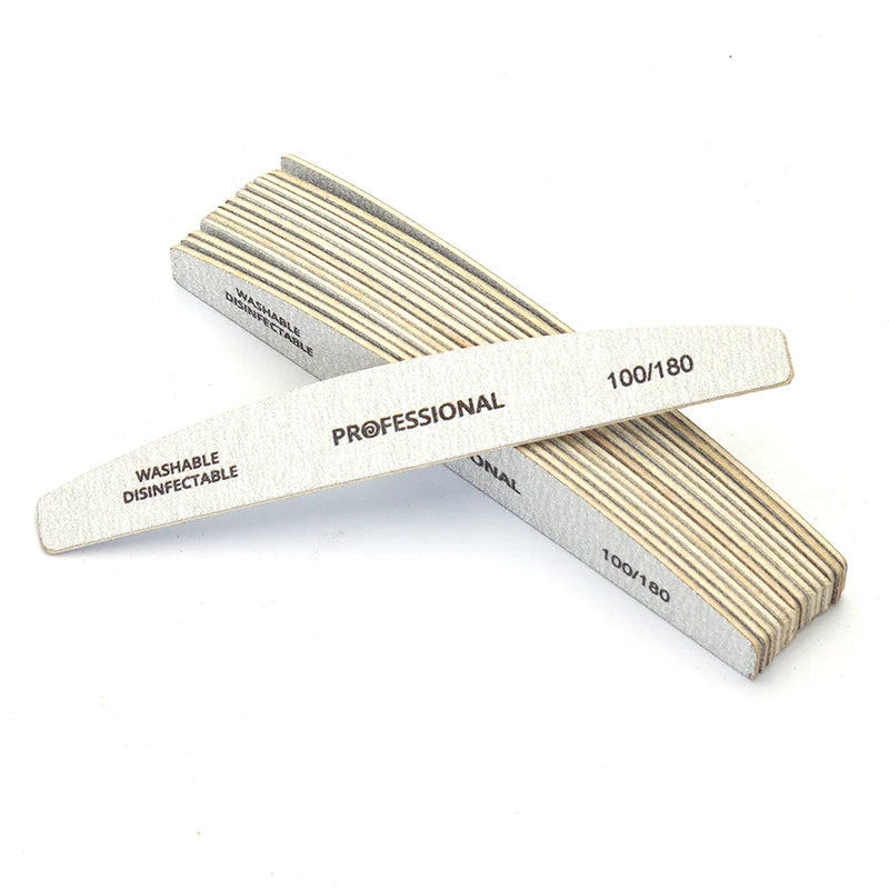 2/6/8/12/20pcs Lima per unghie professionale Grigia Mezza luna Lime per unghie in legno 100/180 Grana Levigatura su due lati Strumenti per manicure lavabili