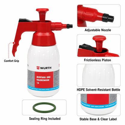 Spray Resistente agli Agenti Chimici Wurth, Flacone con Ugello Regolabile, Spruzzatore a Pressione per Pulizia Auto, Sgrassatore per Uso in Officina