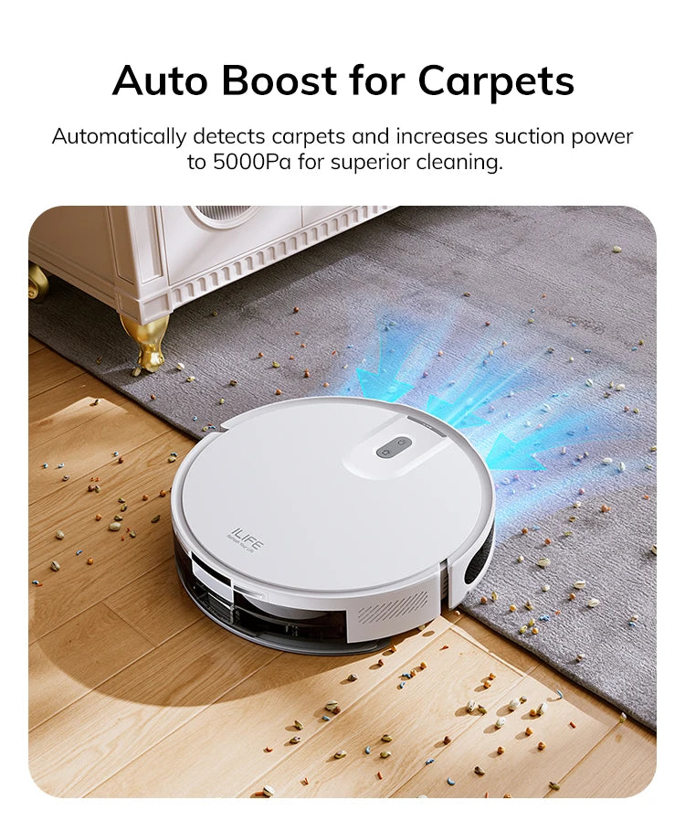 Robot Aspirapolvere ILIFE V20, Aspirazione 5000Pa, Navigazione Intelligente SOF LiDAR, Controllo APP, Pulizia Personalizzabile, Ricarica Automatica