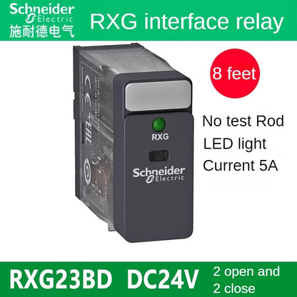 Relè interfaccia Schneider Relè Rxg22bd Rxg23bd Rxg12bd con pulsante di prova Relè Rxg24vdc Base da 8 piedi
