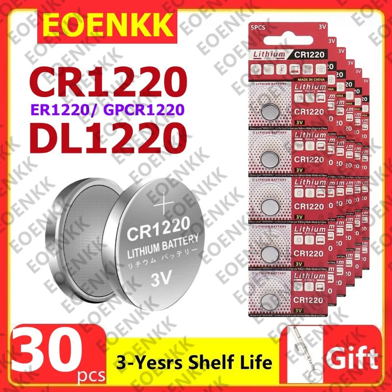 100 Pezzi Nuove Batterie CR1220 ad Alta Capacità, Batterie a Bottone al Litio CR 1220 per Orologi, Dispositivi Sanitari, Calcolatrici, ecc. 3V