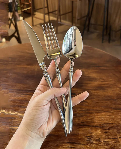 Set di posate per bistecche in acciaio inossidabile 304 di alta qualità, 6 pezzi, coltello, forchetta e cucchiaio creativi e rinforzati, stoviglie per hotel e ristoranti