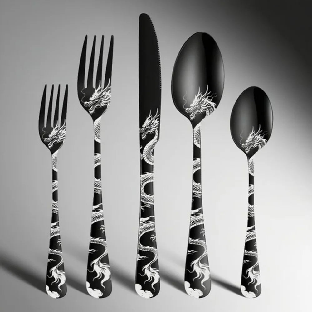 Set di posate in acciaio inossidabile con incisione laser Rose Cat, 4/15/25/40 pezzi, coltello, forchetta, cucchiaio, per coppie, stoviglie per feste