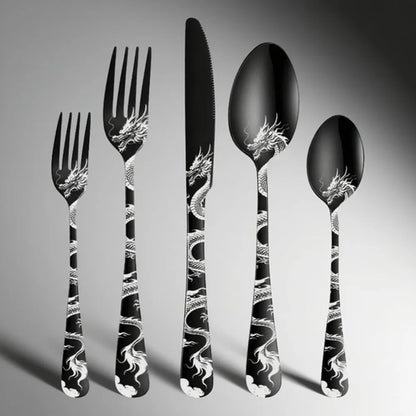 Set di posate in acciaio inossidabile con incisione laser Rose Cat, 4/15/25/40 pezzi, coltello, forchetta, cucchiaio, per coppie, stoviglie per feste