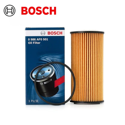 Per VW Golf, Passat, Polo, per Audi A3, A4, A5, A6, Q3, Q5, per Cupra Ateca, Leon; Filtro olio Bosch AF0501 [codice originale: 06L115562A].