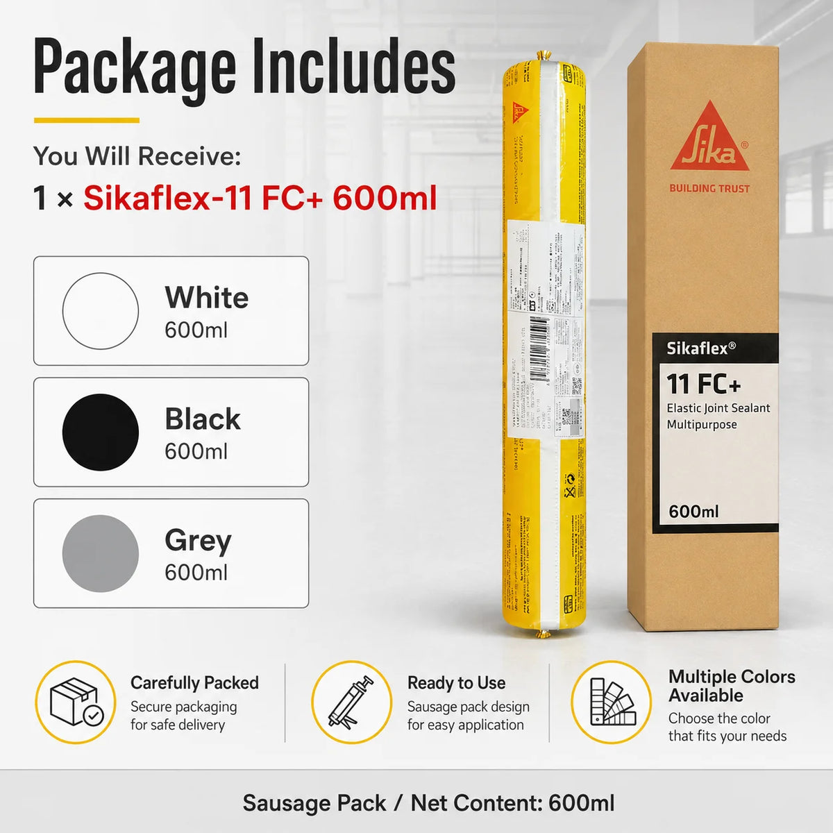 Sikaflex 11 FC+ Sigillante Adesivo Poliuretanico 600ml Bianco Nero Grigio Impermeabile Flessibile per Riparazioni Edili